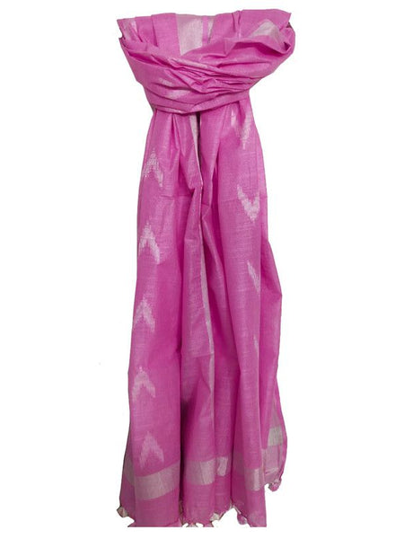 Linen Cotton Blend Zari Weaving Handloom Ikkat Dupatta (12018 Hot_Pink)