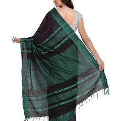 Black-Turquoise women's Bhagalpuri Handloom Katan Viscous Silk Temple Border Saree Ethnic Wear With Running Unstitched Striped Blouse Piece - View 4