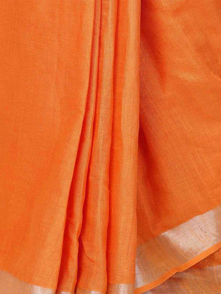 Orange women's Handloom Bhagalpuri Cotton Linen Slub Blend Zari Border Saree Ethnic Wear With Running Unstitched Blouse Piece - View 4