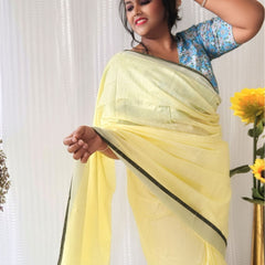 Beige-Black women's Bhagalpuri Blend Linen Saree With Contrast Blouse Piece - View 6