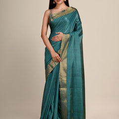 Munga Silk Tussar Blend Bhagalpuri Handloom Moonstone Cyan Saree