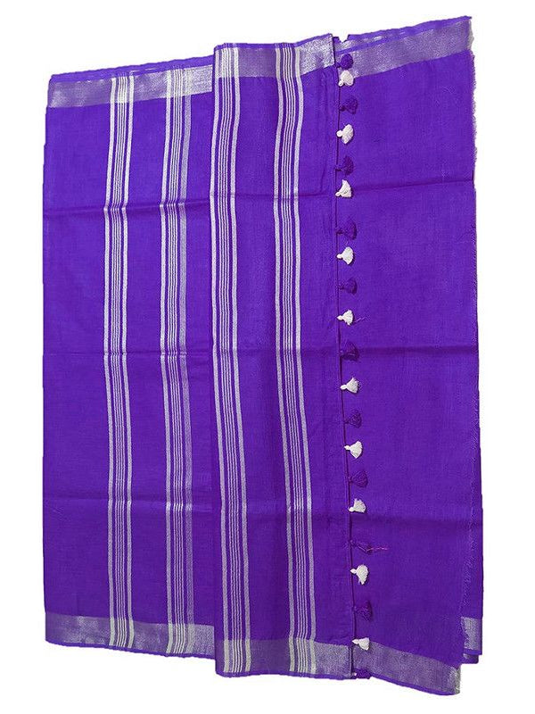 Electric Violet women's Bhagalpuri Linen Saree With Blouse Piece