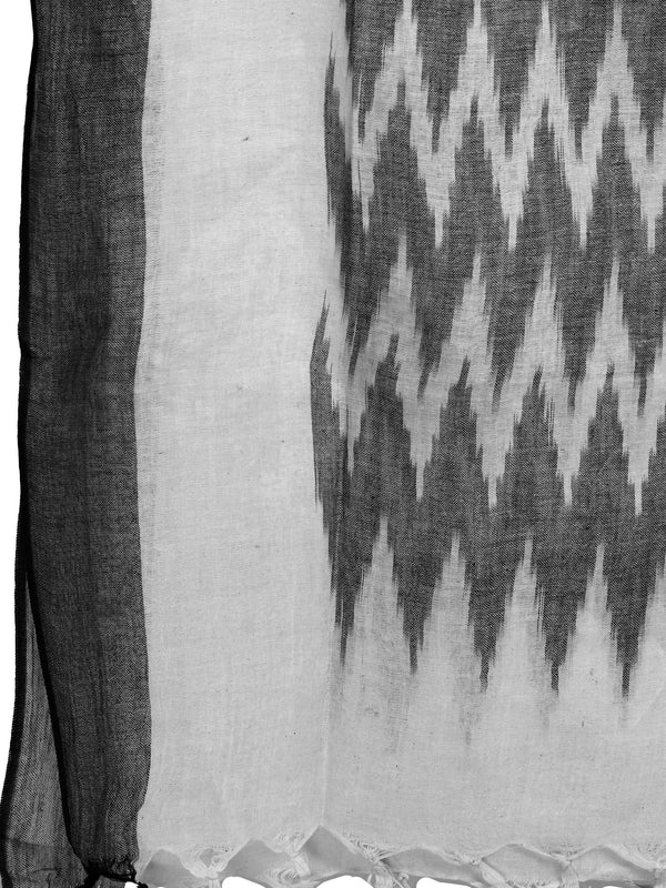 Linen Cotton Blend Handloom Ikkat Bhagalpuri Dupatta (Black) - View 6