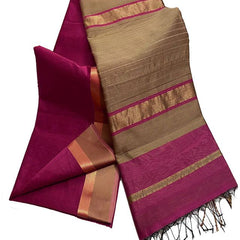 Bhagalpuri Cotton Tussar Silk Saree with Designed Border (Wild Strawberry Pink)