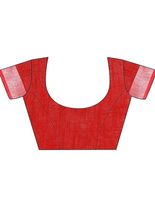 Persian Orange & Red women's Handloom Bhagalpuri Linen Blend Two Dye Saree With Running Unstitched Blouse Piece - View 6