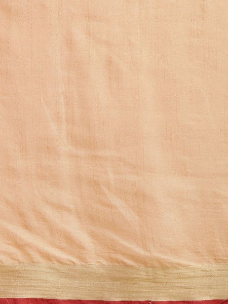 Linen Cotton Blend Contrast Handloom Bhagalpuri Saree for Women (Gold-Calico_Beige-Red) - View 4