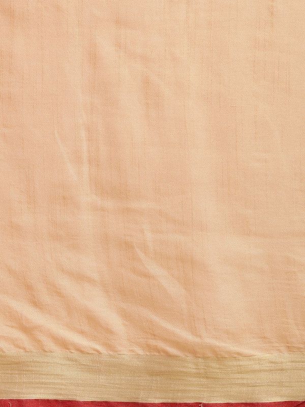 Linen Cotton Blend Contrast Handloom Bhagalpuri Saree for Women (Gold-Calico_Beige-Red) - View 4