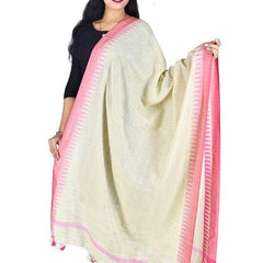 Pink Linen Temple Handloom Bhagalpuri Dupatta - View 3