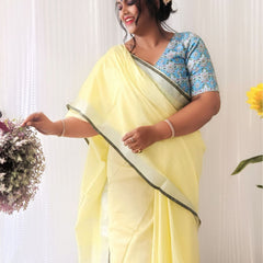 Beige-Black women's Bhagalpuri Blend Linen Saree With Contrast Blouse Piece - View 4