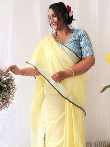 Beige-Black women's Bhagalpuri Blend Linen Saree With Contrast Blouse Piece - View 4
