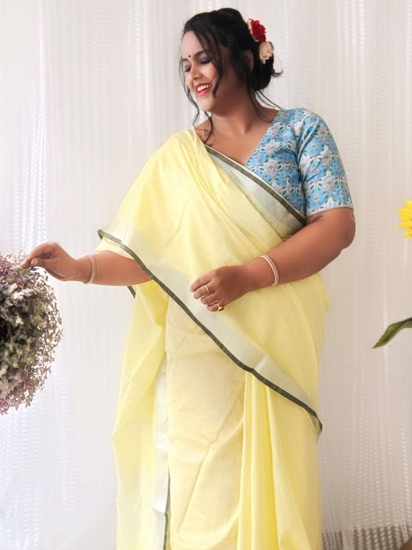 Beige-Black women's Bhagalpuri Blend Linen Saree With Contrast Blouse Piece - View 4