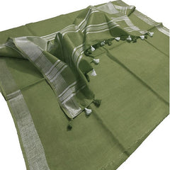 Reseda Green women's Bhagalpuri Linen Saree With Blouse Piece - View 3