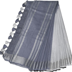 Grey women's Bhagalpuri Linen-Slub Blend Two Dye Saree With Blouse Piece