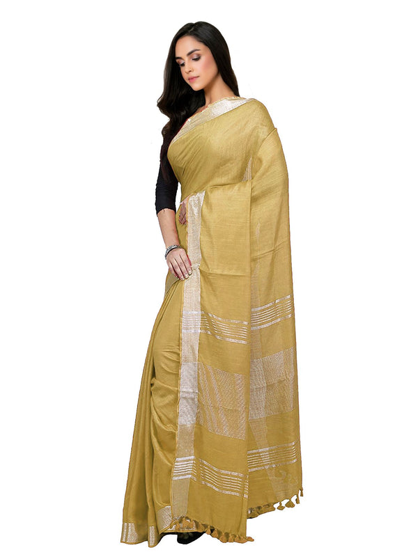 Bhagalpuri women's Handloom Linen Cotton Ethnic Wear Saree With Running Unstitched Blouse Piece - View 4