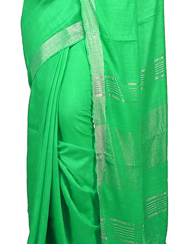 Spring Green Bhagalpuri women's Handloom Linen Cotton Ethnic Wear Saree With Running Unstitched Blouse Piece - View 6