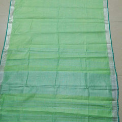 Light Green-Cyan women's Handloom Bhagalpuri Linen Cotton Blend Saree Ethnic Wear With Contrast Unstitched Blouse Piece - View 5