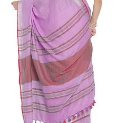 Lavender Pink-Pink women's Bhagalpuri Handloom Cotton Linen Blend Contrast Pallu Saree And Unstitched Contrast Blouse Piece - View 6