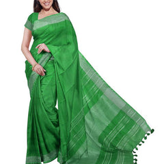 Brown & Pigment Green women's Bhagalpuri Handloom Cotton-Linen Blend Saree Combo (Pack Of 2) With Running Unstiched Blouse Piece - View 6
