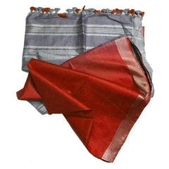 Grey & Engineering Orange women's Ethnic Wear Bhagalpuri Handloom Linen Blend Two Dye Saree With Running Unstitched Blouse Piece