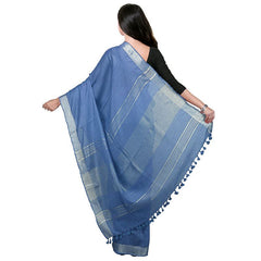 Airforce Blue Bhagalpuri women's Handloom Linen Cotton Ethnic Wear Saree With Running Unstitched Blouse Piece - View 4