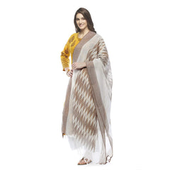Linen Cotton Bhaglpuri Handloom Ikkat Dupatta for women's (Brown) - View 3