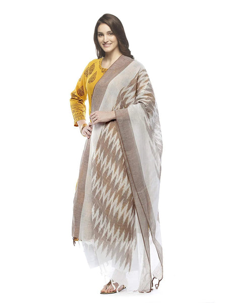 Linen Cotton Bhaglpuri Handloom Ikkat Dupatta for women's (Brown) - View 3