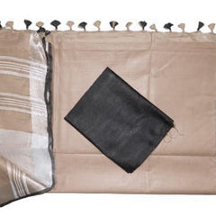 Brown women's Bhagalpuri Blend Linen Saree With Black Pipin Contrast Blouse Piece