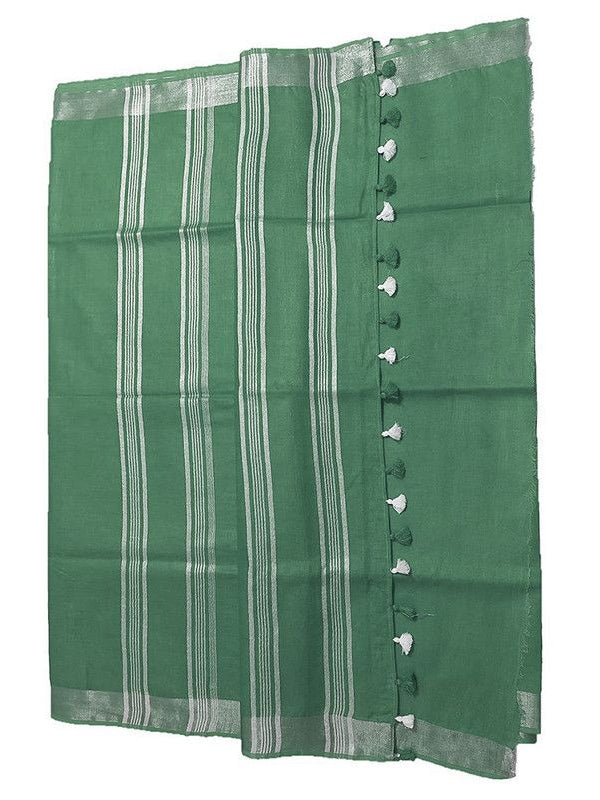 Viridian Green women's Bhagalpuri Linen Saree With Blouse Piece - View 3
