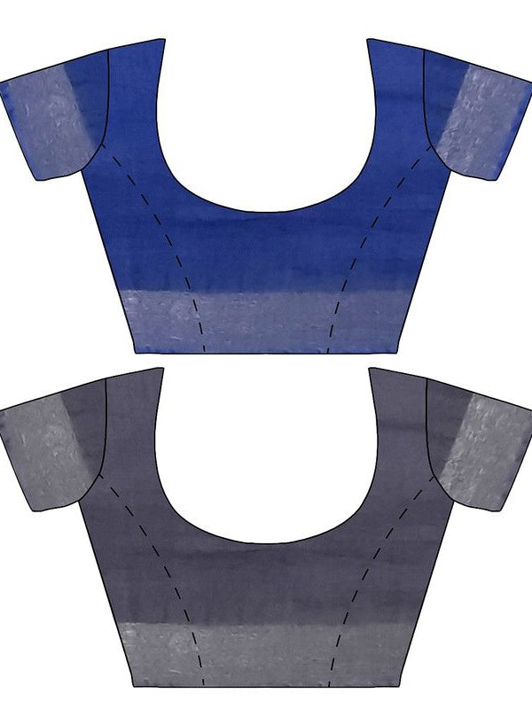 Cobalt Blue & Grey women's Bhagalpuri Handloom Cotton-Linen Blend Saree Combo (Pack Of 2) With Running Unstiched Blouse Piece - View 8
