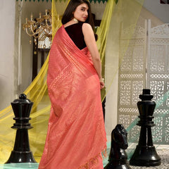 Zig-Zag Pallu with Designer Motif Bhagalpuri Saree (Froliy_Pink) - View 4