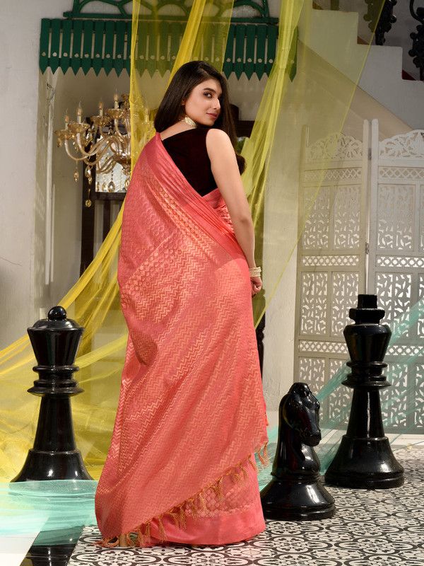 Zig-Zag Pallu with Designer Motif Bhagalpuri Saree (Froliy_Pink) - View 4