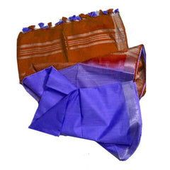 Rust Brown & Neon Blue women's Bhagalpuri Ethnic Wear Handloom Cotton Linen Slub Blend Zari Border Two Dye Saree With Running Unstitched Blouse Piece - View 6