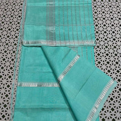 Cotton Handloom Mangalagiri Silk Saree with Temple Border (100196 Aquamarine_Turquoise)