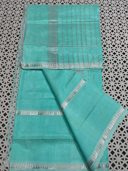 Cotton Handloom Mangalagiri Silk Saree with Temple Border (100196 Aquamarine_Turquoise)