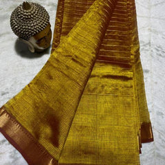 Bhagalpuri Handloom Cotton Silk Check Half Body Saree for women's (Brownish_Green)