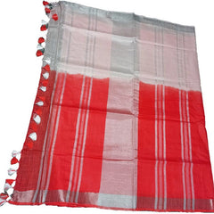Red women's Bhagalpuri Linen-Slub Blend Two Dye Saree With Blouse Piece - View 4