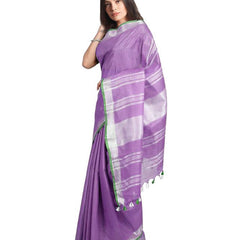 Bhagalpuri Handloom Linen-Slub Saree With Contrast Blouse Piece - View 2