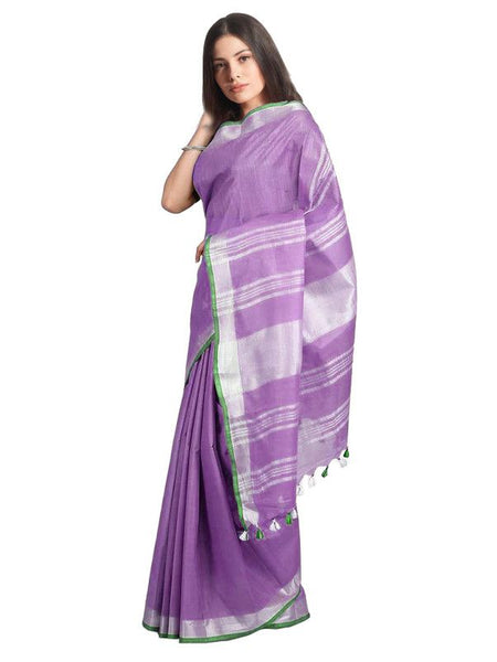 Bhagalpuri Handloom Linen-Slub Saree With Contrast Blouse Piece - View 2