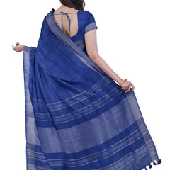 Cobalt Blue women's Bhagalpuri Handloom Linen Blend Saree And Variation Of Colors With Running Unstiched Blouse Piece - View 2