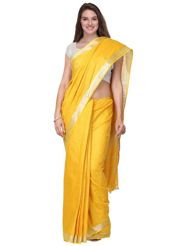 Red & Yellow women's Bhagalpuri Handloom Cotton-Linen Blend Saree Combo (Pack Of 2) With Running Unstiched Blouse Piece - View 6