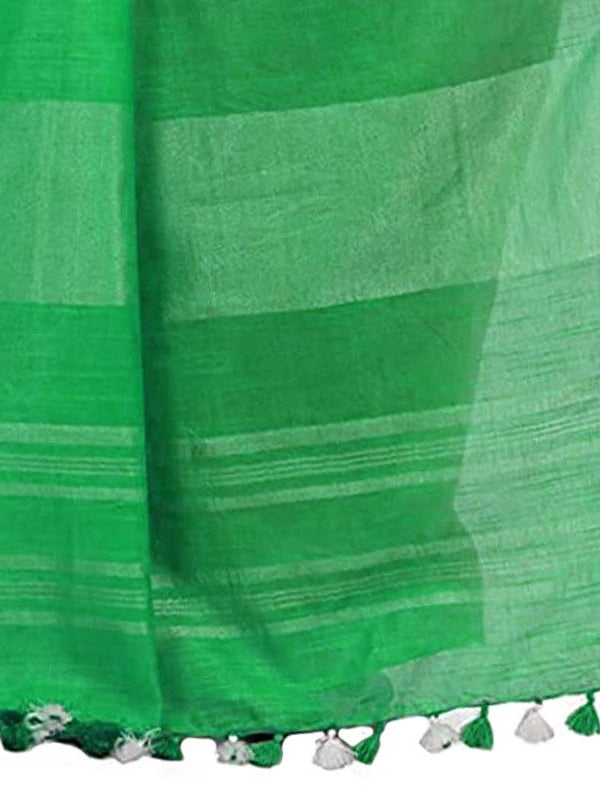 Cyan & Honerdew Green women's Bhagalpuri Handloom Linen Slub Blend Two Dye Saree With Running Unstitched Blouse Piece - View 5