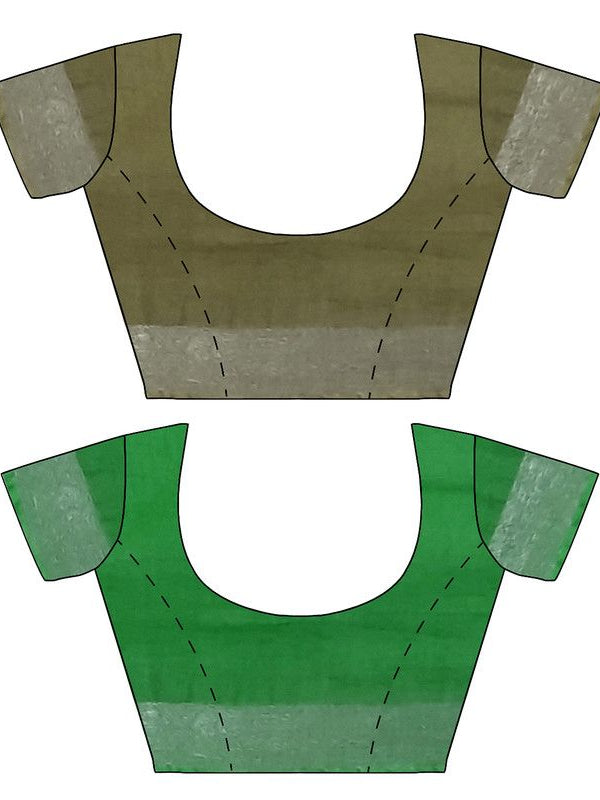 Moss Green & Pigment Green women's Bhagalpuri Handloom Cotton-Linen Blend Saree Combo (Pack Of 2) With Running Unstiched Blouse Piece - View 9