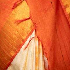 Sibory Handloom Bhagalpuri Silk Bandhani Dye Sequins Striped Saree (Yellowish_Orange) - View 6
