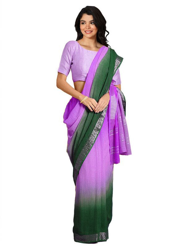 Bhagalpuri Handloom Linen Cotton Blend Two Dye Saree With Running Unstitched Blouse Piece - View 3
