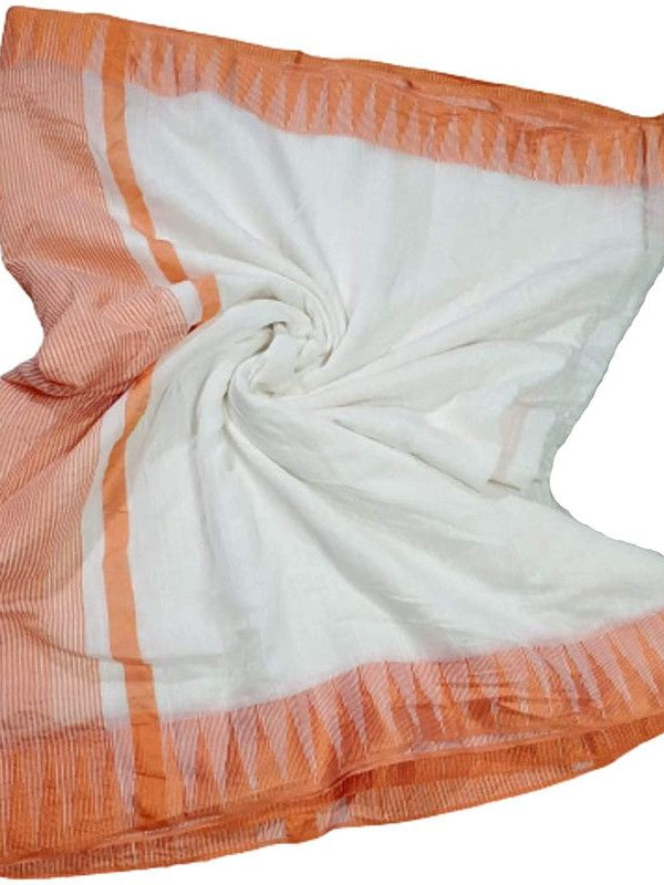 Orange women's Bhagalpuri Kota Viscous Temple Border White Saree And Variable Color Border With Blouse Piece