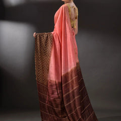 Semi Tussar Silk Two Dye Saree with Blouse Piece (Suglu_Pink &  Eclip_Brown) - View 4
