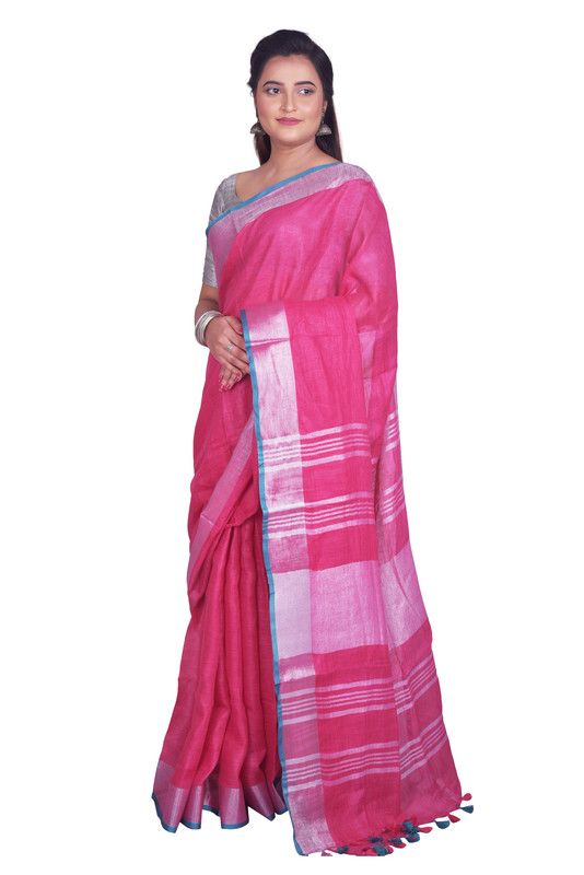 Bhagalpuri Blend Linen Saree With Contrast Blouse Piece - View 2