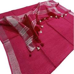 Cerise Red women's Bhagalpuri Linen Saree With Blouse Piece - View 3