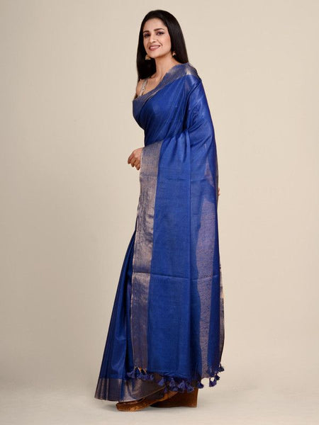 Handloom Tussar Munga Silk Bhagalpuri Saree for women's (Blue) - View 4