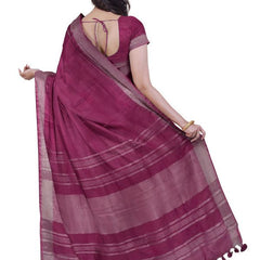 Raspberry Pink women's Bhagalpuri Handloom Linen Blend Saree And Variation Of Colors With Running Unstiched Blouse Piece - View 2